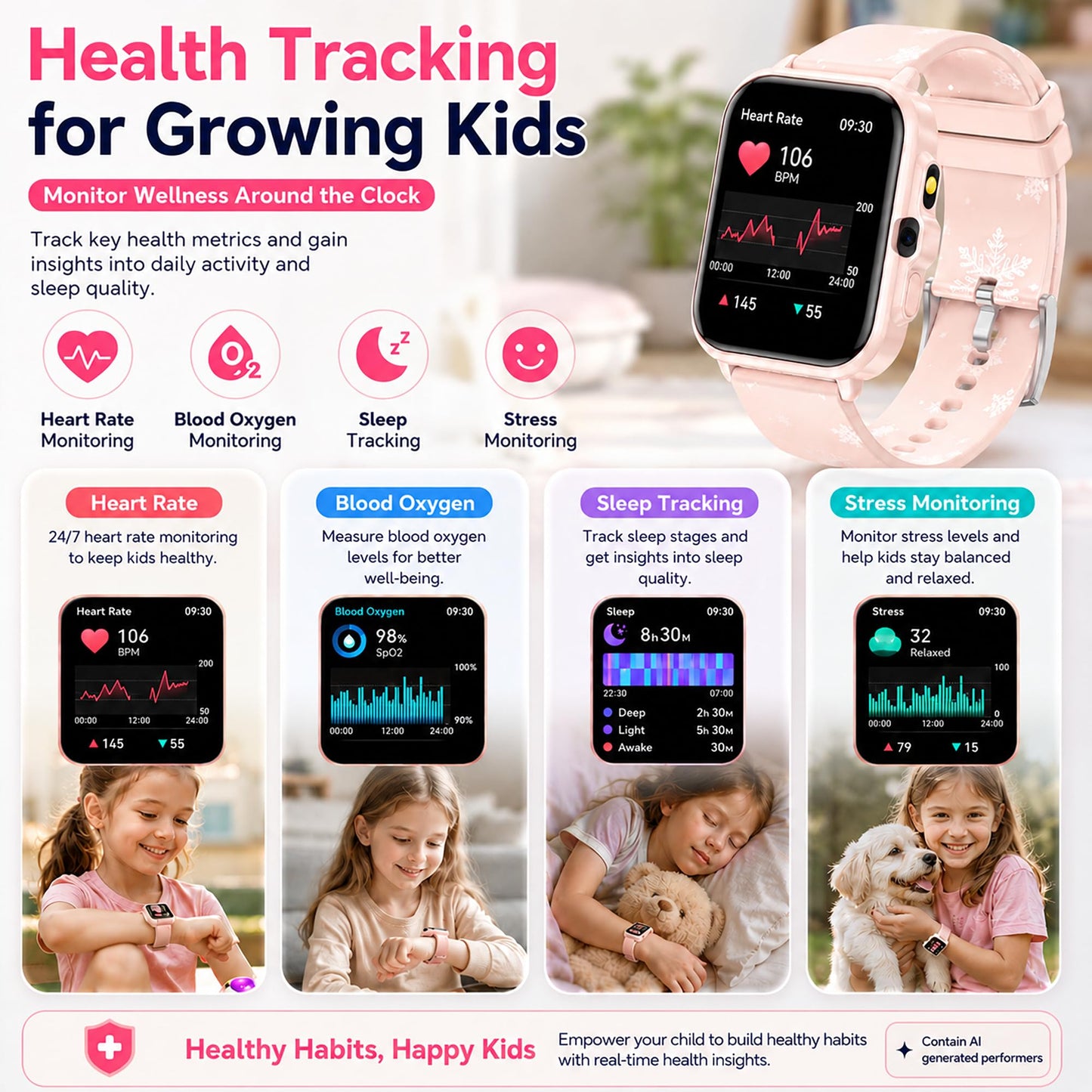Smart Watch for Kids Boys Age 5-12, Ai Functions Games HD Touch Screen Watches with Video Camera Music Player Pedometer Heart Rate Sleep Tracker Christmas Birthday Gifts for Boys (Camouflage, 1.85")