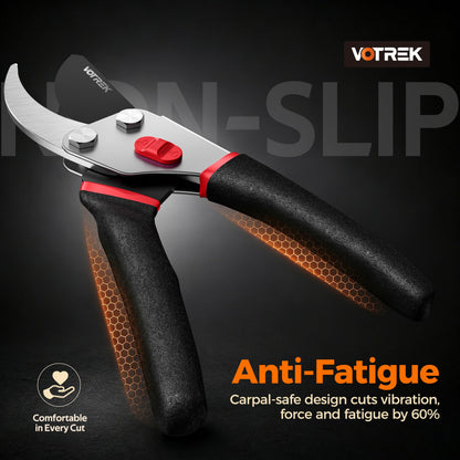 VOTREK® Pruning Shears, 8.5” Professional Garden Pruner with Jam-Proof Spring & Ever-Sharp SK5 Blade, Ergonomic Bypass Clippers for Rose, Tree Trimming, Heavy Duty Bonsai Scissor for Weak Hand