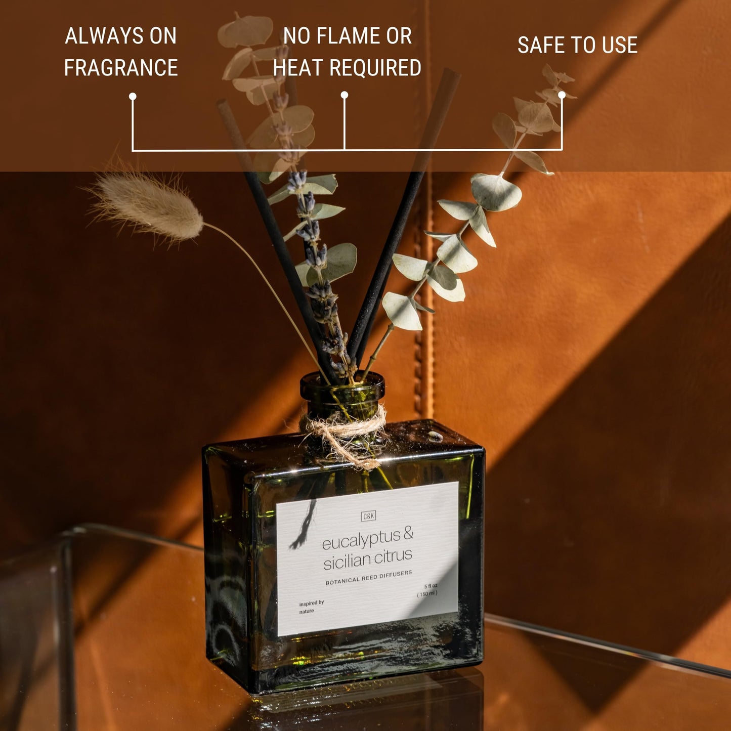 Craft & Kin Reed Diffuser with Dried Flowers | 5 oz Stone Fruit & Sage Scented Holiday Reed Diffusers for Home, Bathroom | Scent Sticks | Elegant Fragrance Home Decor for Men & Women