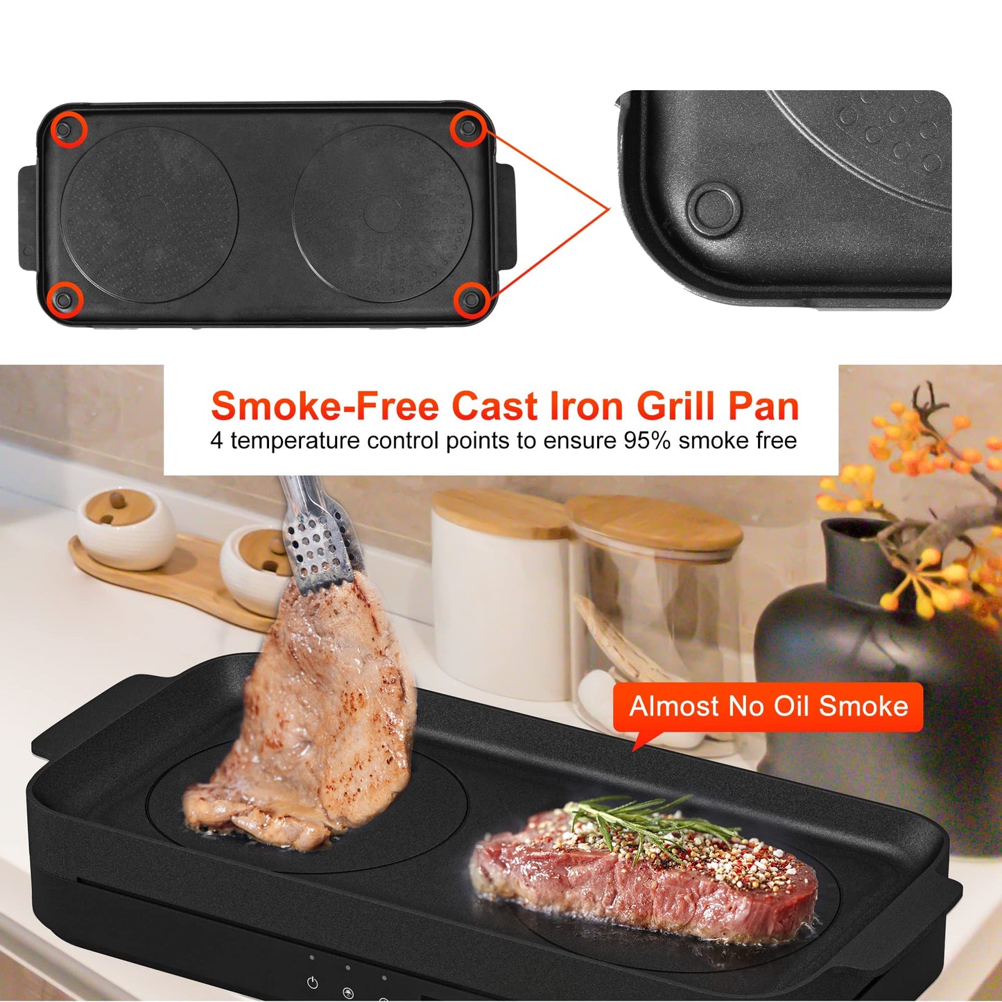 COOKTRON Double Induction Cooktop Burner with Fast Warm-Up Mode, 1800w 2 Burner with 10 Temperature 9 Power Settings, Portable Dual Induction Cooker Cooktop with Child Safety Lock & Time