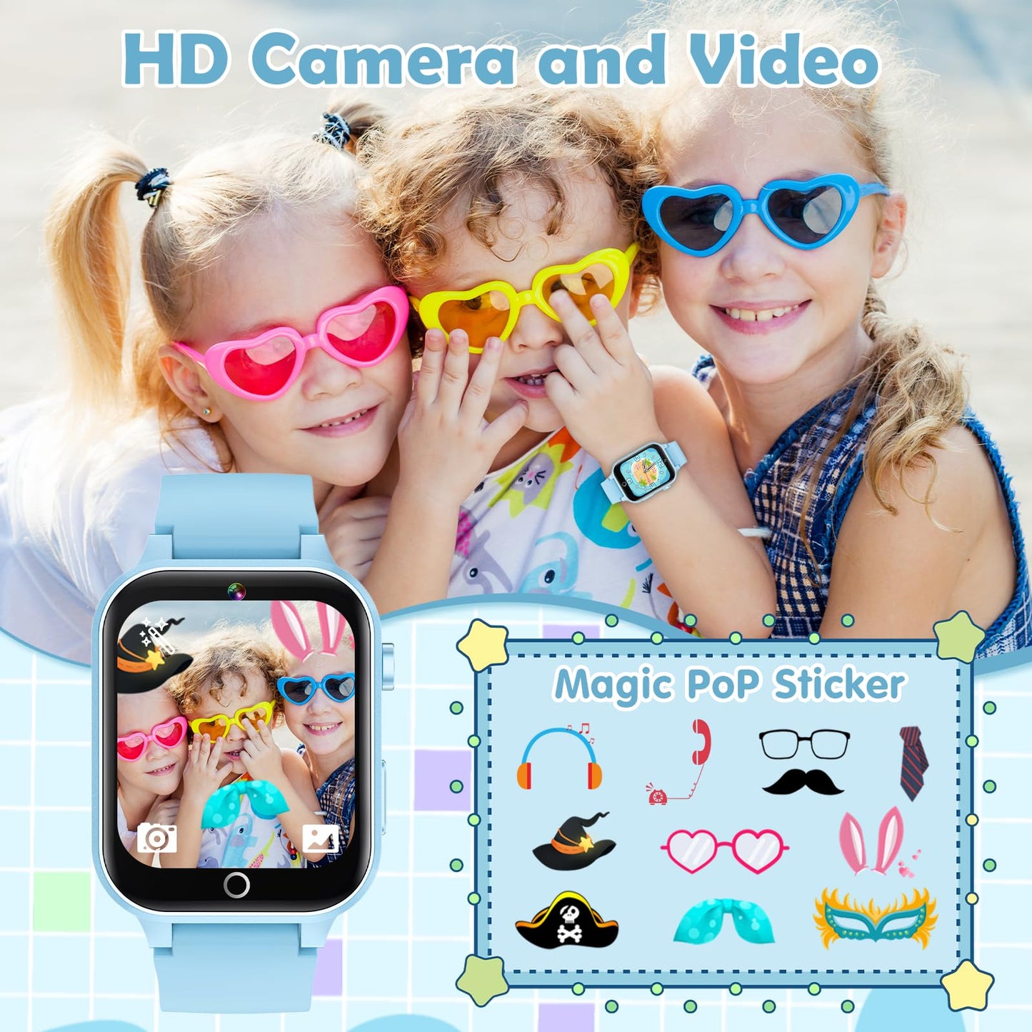 Luyiilo Smart Watch for Kids, with 26 Puzzle Games, Touch Screen, HD Camera, Alarm Clock, Toys for Ages 4-12 Years Old.Birthday Gift for Boys Girls (Blue)