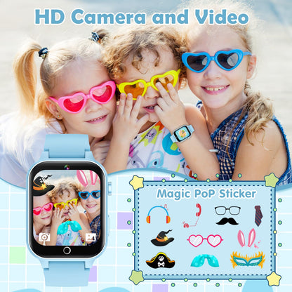 Luyiilo Smart Watch for Kids, with 26 Puzzle Games, Touch Screen, HD Camera, Alarm Clock, Toys for Ages 4-12 Years Old.Birthday Gift for Boys Girls (Blue)