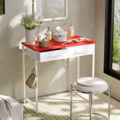 Pamray 32 Inch Small Computer Desk with 2 Drawers for Bedroom Study Writing Home Office Table for Small Spaces White