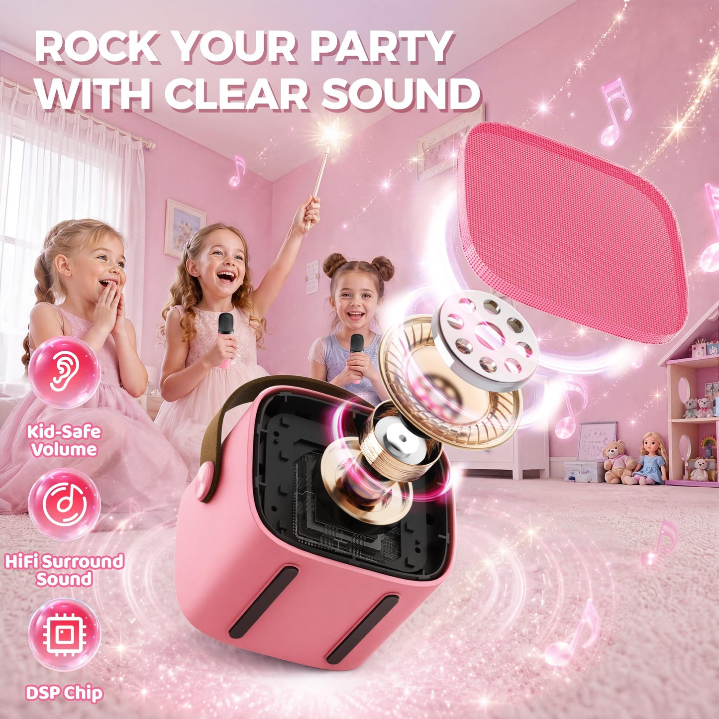 YLL Mini Karaoke Machine for Kids Adults, Portable Bluetooth Speaker with 2 Wireless Microphones, Trendy Birthday Gifts Toys for Girls Ages 3, 4, 5, 6, 7, 8, 9, 10+ Years Old Home Family Party (P-ink)