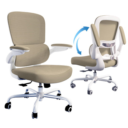 TRALT Ergonomic Office Chair - Desk Chair with Adjustable Lumbar Support Computer Chair - Mesh Comfy Chair with Flip-up Armrests - Gaming Chairs for Adults Home Office (Leather, White)