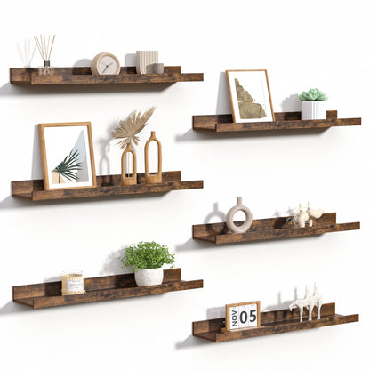 upsimples Floating Shelves for Wall, Wall Shelves for Decor Storage Set of 6, Wall Mounted Wood Shelf for Bedroom, Living Room, Bathroom, Kitchen, Picture Ledge Shelf, Black