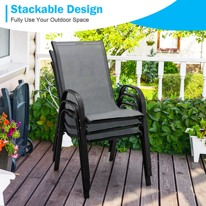 Tangkula Patio Dining Chairs Set of 4, Outdoor Stackable All Weather Heavy Duty Dining Chairs Set with Armrests, Support 330 LBS, for Poolside, Backyard, Garden, Deck, Front Porch (Brown)