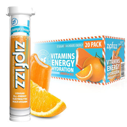 Zipfizz Daily Energy Drink Powder, Blood Orange, 20 Pack | 3-in-1 Sustained Energy, Rapid Hydration, and Essential Vitamins | Sugar-Free | Electrolyte Powder | Contains Vitamin B-12 & Antioxidants