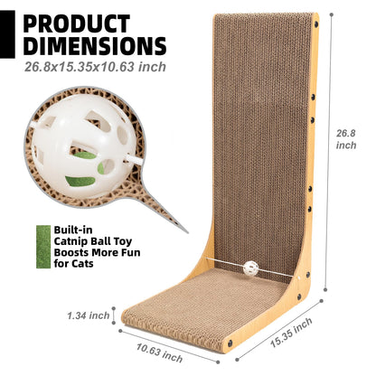 Value 2-Pack 23.6 Inch L-Shaped Cardboard Cat Scratcher, Dual Use (Vert/Horiz) Scratch Pad with Toy Balls, Wall-Mountable Furniture Protector Cat Scratchers for Indoor Cats