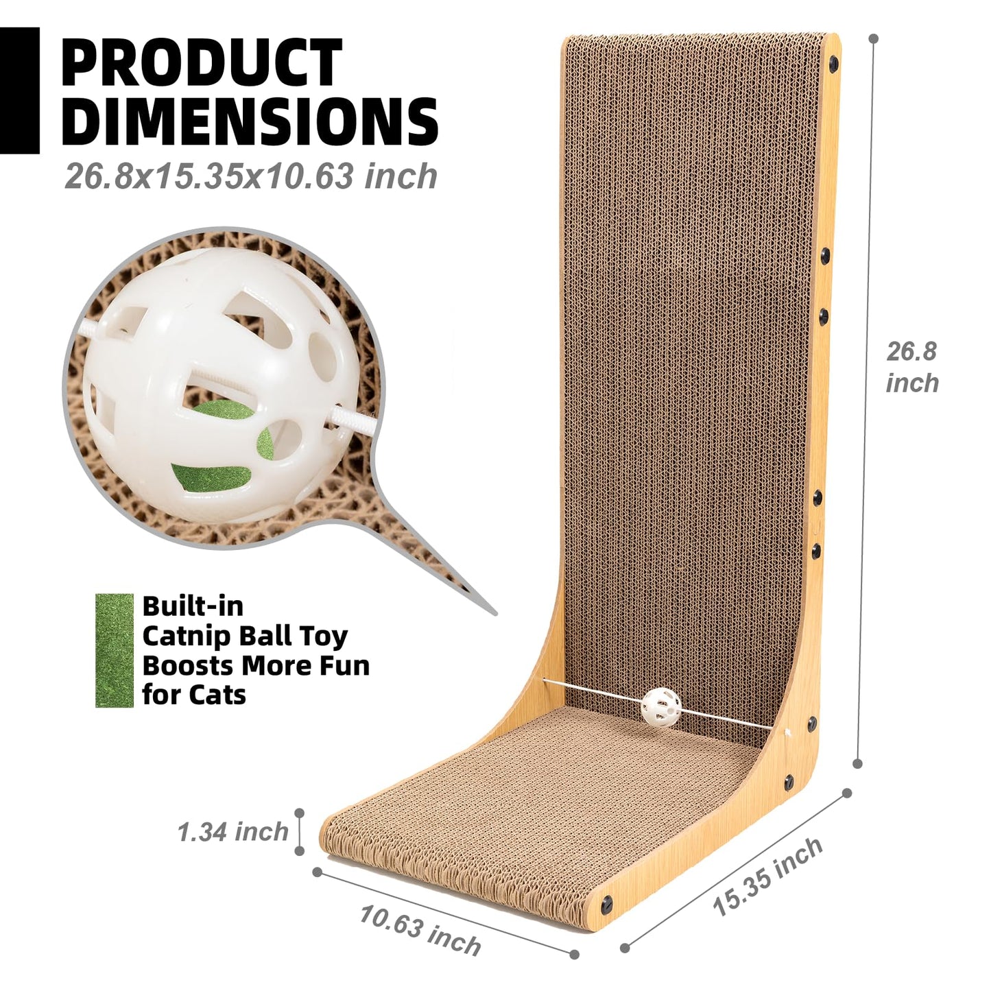 Value 2-Pack 23.6 Inch L-Shaped Cardboard Cat Scratcher, Dual Use (Vert/Horiz) Scratch Pad with Toy Balls, Wall-Mountable Furniture Protector Cat Scratchers for Indoor Cats