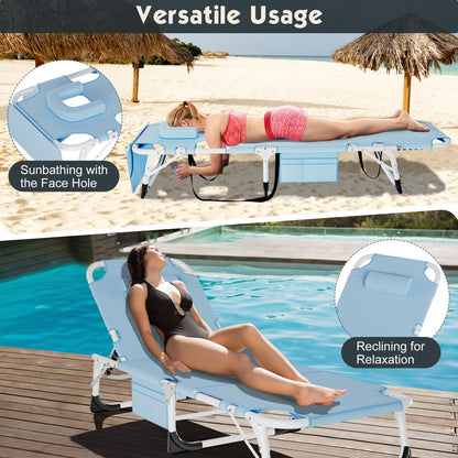 MOPHOTO Folding Lounge Chair 5-Position, Folding Cot, Portable Outdoor Chaise Lounge Chair for Sun Tanning, Perfect for Pool Beach Patio Sunbathing