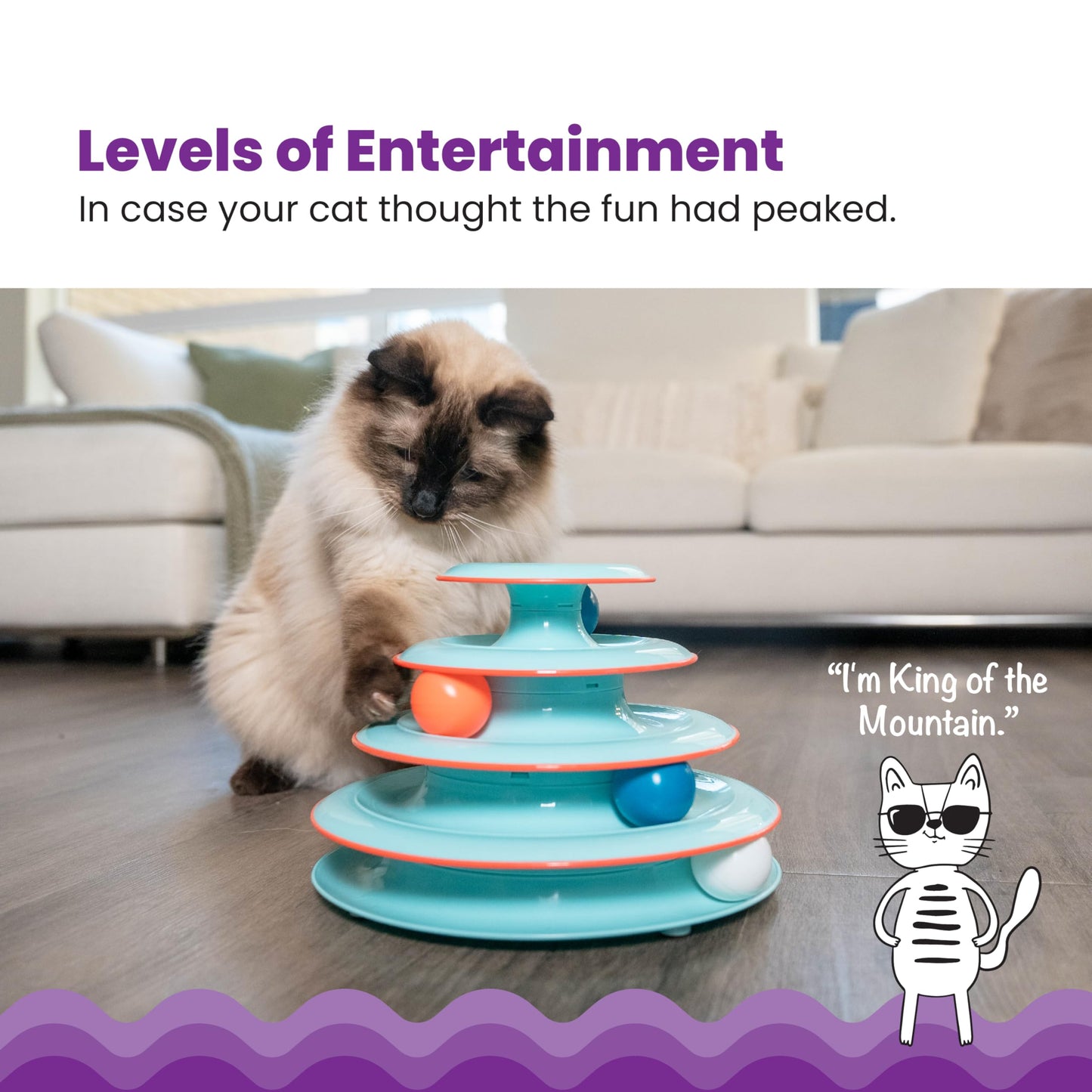 Catstages Tower of Tracks Cat Toy – 3-Level Track Tower with 6 Balls, Interactive Cat Toy for Indoor Enrichment