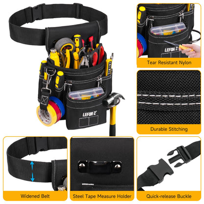 Tool Belt,Magnetic Tool Pouch,14-Pockets Tool Belts for Men,Detachable & Adjustable Tool Pouch belt for Electrician,Carpenter,Construction,Work Apron,Utility Belt,Black-Yellow