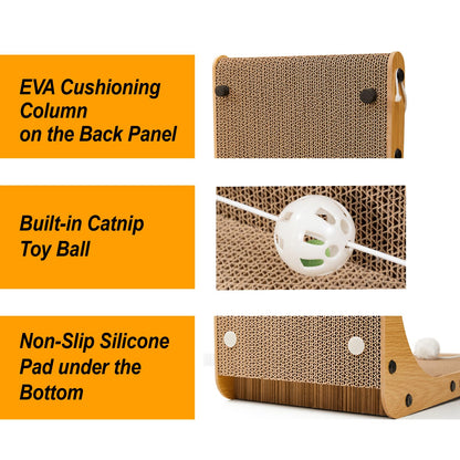 Value 2-Pack 23.6 Inch L-Shaped Cardboard Cat Scratcher, Dual Use (Vert/Horiz) Scratch Pad with Toy Balls, Wall-Mountable Furniture Protector Cat Scratchers for Indoor Cats