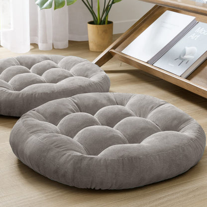 Meditation Floor Pillow Set of 2, Round Large Pillows Seating for Adults, Tufted Corduroy Cushion for Living Room Tatami, Beige 22 Inch