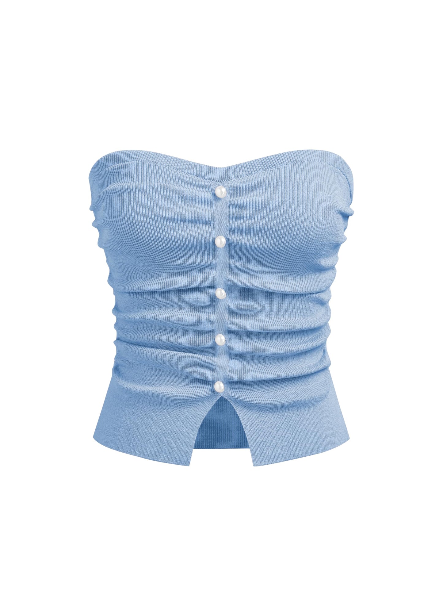 CIDER Faux Pearl Tube Tops for Women Crop Knit Split Hem Ruched Going Out Tops Cute Summer Outfits Y2K