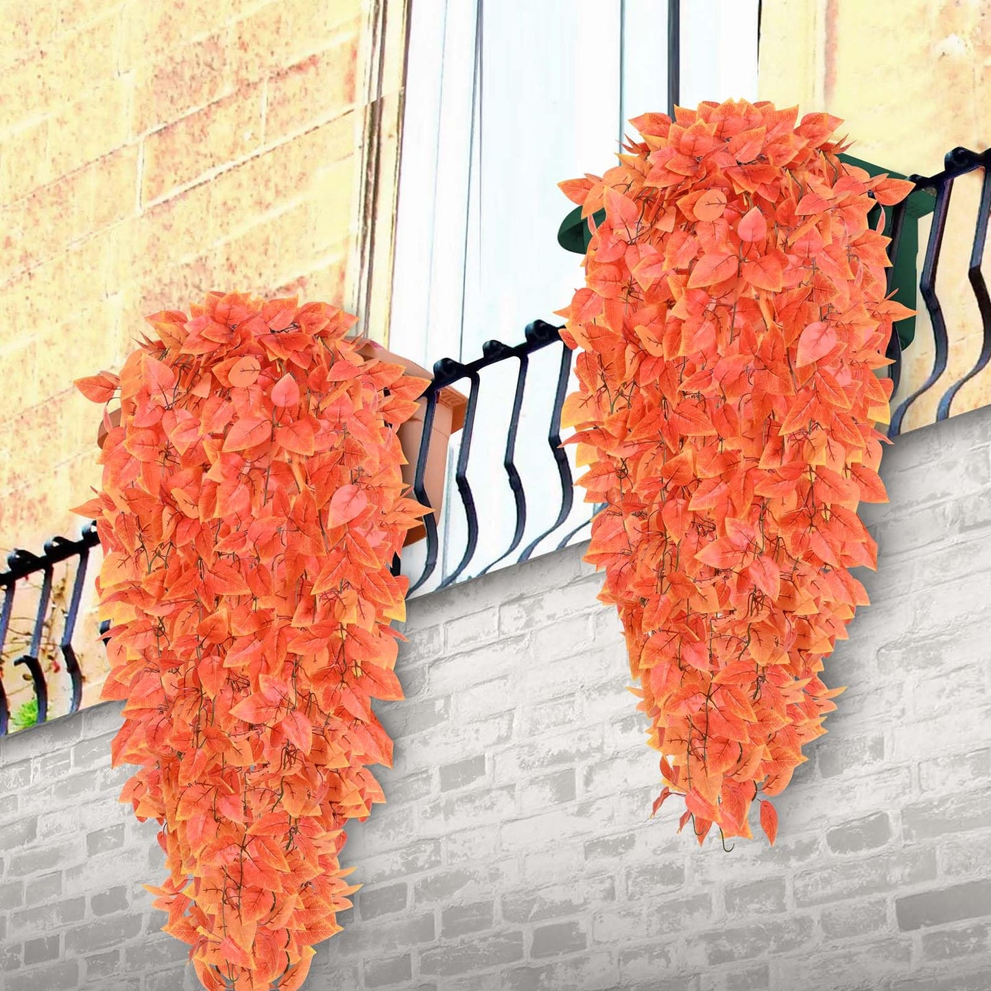 BLEUM CADE Fake Hanging Plants, 2pcs Artificial Pothos Vines Faux Plants Greenery for Wall Home Living Room Office Indoor Outdoor Decor (No Baskets)