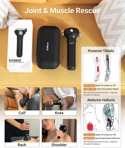 HYAKO Pro Max Therapy Massager - 6500 RPM Pro-Grade Deep Tissue Vibration for Full Body Pain Relief & Fascia Release | for Large Muscles & Sensitive Areas | Handheld Portable Massage Gun (Grey)