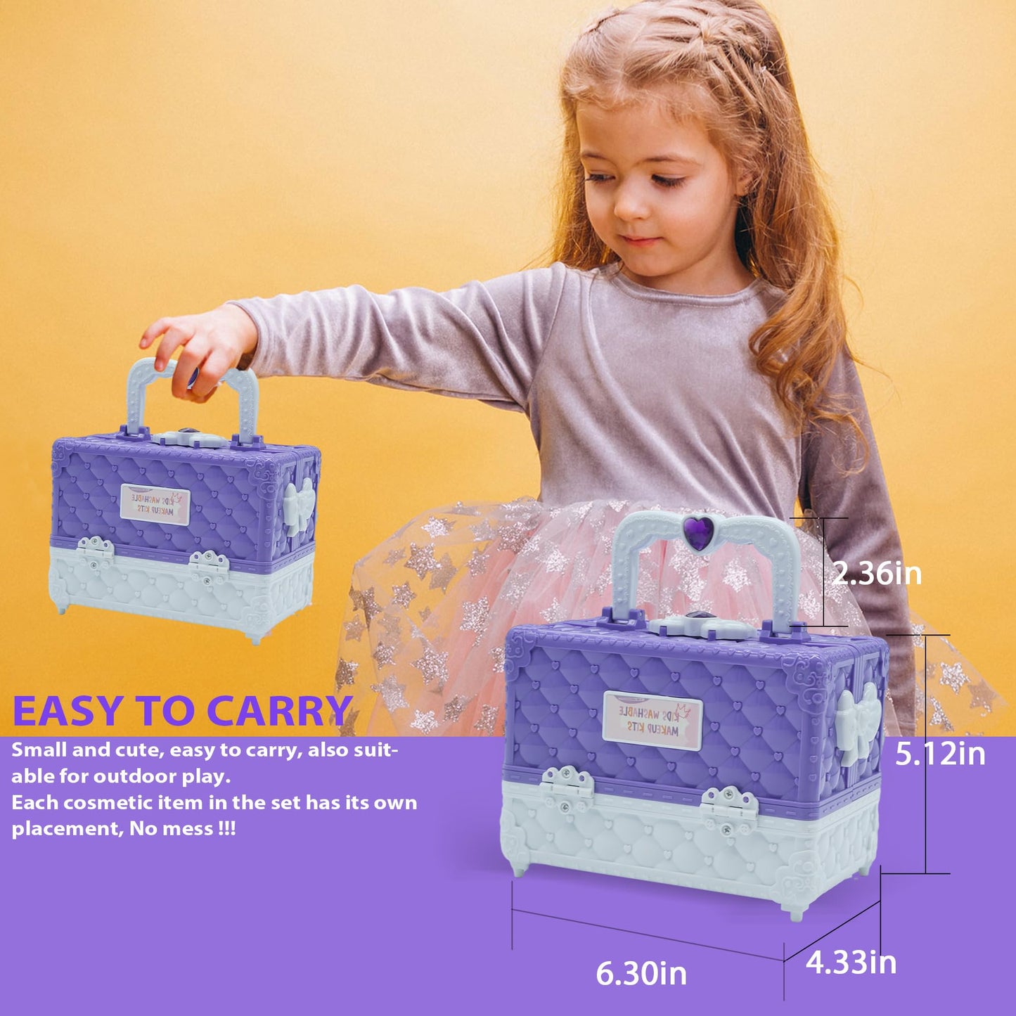 Kids Makeup Kit for Girl - 52 PCS Safe and Washable Makeup for Kids, Real Girls Makeup Kit, Toddler Makeup Kit with Cosmetic Case, Girls Toys Age 4-12, Princess Toys Birthday Gifts for Girls