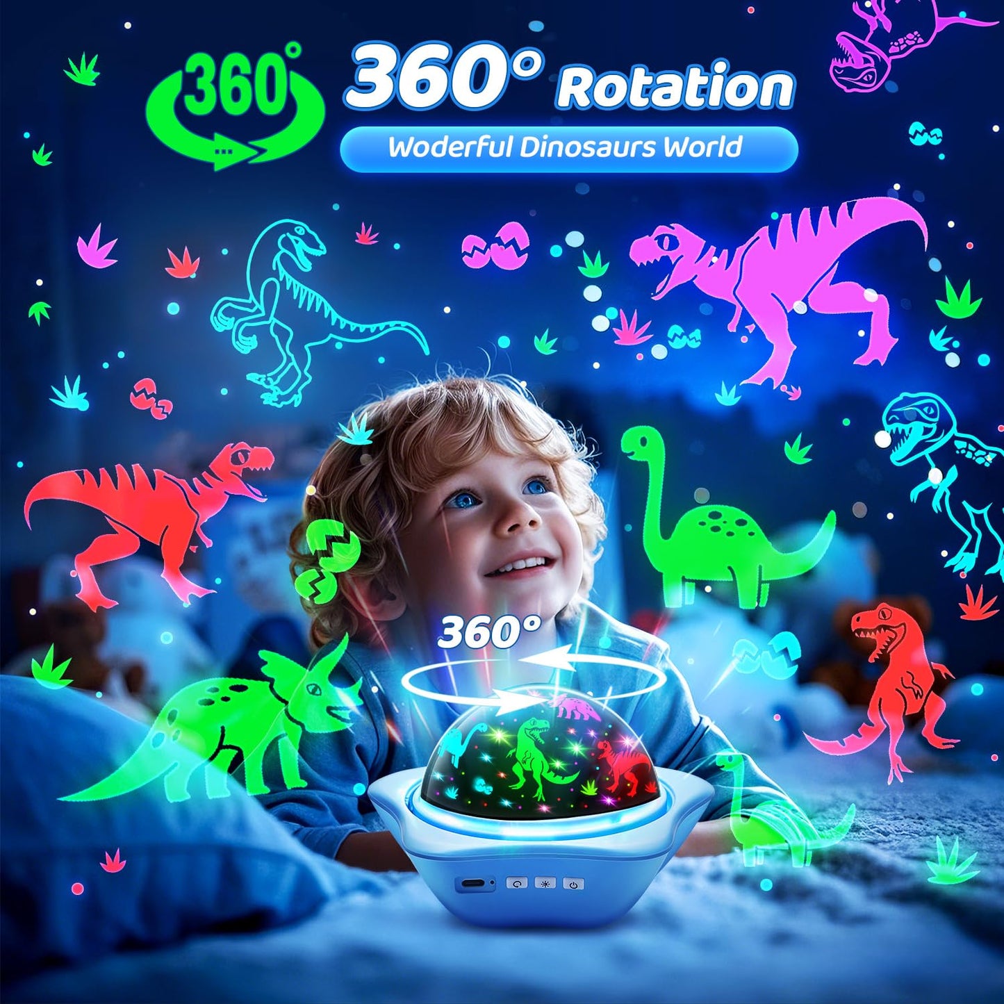One Fire Girls Toys for Girl Gifts, 6 Films Light Projector Unicorn Toys for Girls Age 4-6, Rechargeable Night Lights for Bedroom, 360° Rotating Decor Mermaid Gifts Princess Baby Toddler Toys