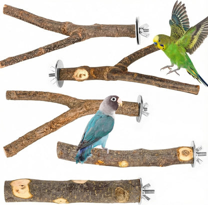 8 PCS Bird Perch Set for Cage - Natural Apple Wood Platforms & Hardwood Branches for Parakeets, Budgies, Cockatiels - Small Bird Habitat Gym, Climbing Stand & Safe Chew Toys