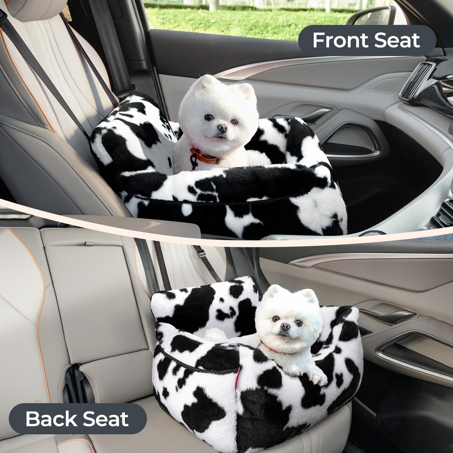BurgeonNest Dog Car Seat for Small Dogs, Soft Pet Car Travel Home Bed Under 25 lbs, Fully Detachable and Washable Cat Booster Carseats with Storage Pockets and Clip-On Leash Portable Carrier,Black