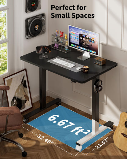 Okin Small Electric Standing Desk, 36" x 24" Whole Piece Height Adjustable Desk, Oak Sit to Stand Computer Workstation with Wheels for Home Office
