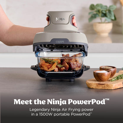 Ninja Crispi 4 in 1 Glass Air Fryer, 450°F, Non Toxic, 4QT and 6 Cup Containers with Lids, Dishwasher Safe, Cyberspace Gray, 1 Count, FN101GY