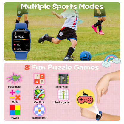Smart Watch for Kids, 1.85" Fitness Tracker with Heart Rate, Sleep Monitor, IP68 Waterproof Smartwatches with Video Music, Pedometer, Game, NO APP/Phone, Gift for Boys Girls. (Classic, Black)