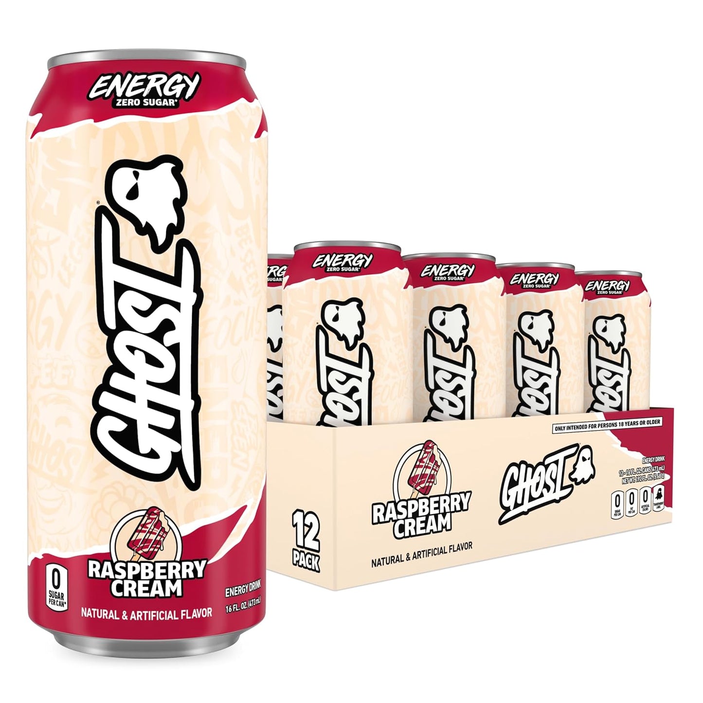 GHOST Energy Drink, Zero Sugars, 12-Pack, Cherry Limeade, 16oz | Energy & Focus Pre Workout Drink, No Artificial Colors, Gluten-Free, Vegan - 200MG Natural Caffeine, L-Carnitine, Taurine