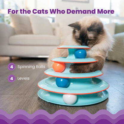 Catstages Tower of Tracks Cat Toy – 3-Level Track Tower with 6 Balls, Interactive Cat Toy for Indoor Enrichment