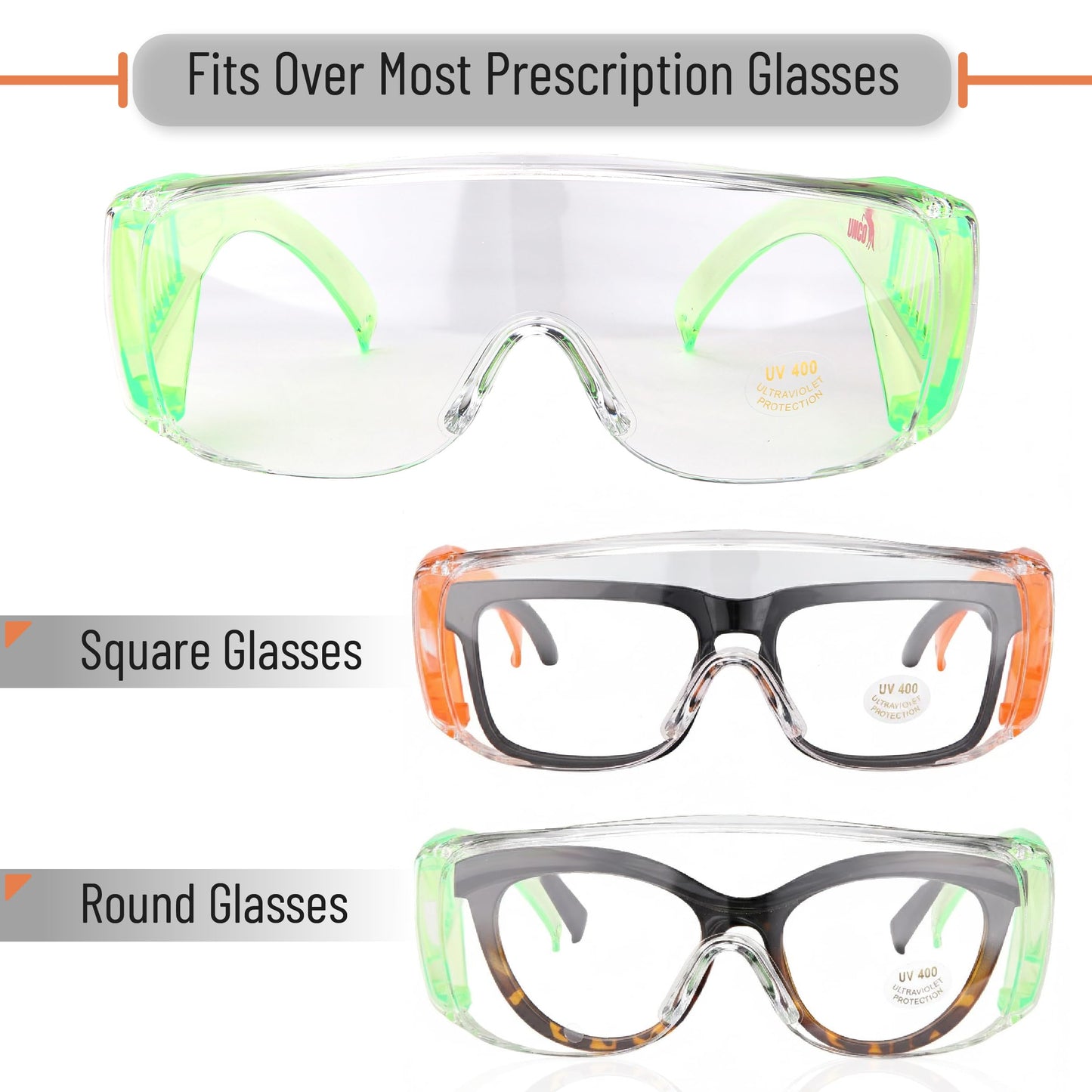 UNCO- Safety Goggles Over Glasses, Protective Goggles, Anti Fog, Work, Safety Glasses Over