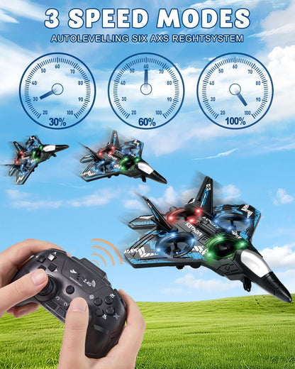 JoyRapt Form RC Plane Drones for Kids, Remote Control Airplane, Aircrafts for Boys and Girls, Jet Helicopter Drones with LED Lights 360° Flip, 4 Rechargeable Batteries (Two Pack)