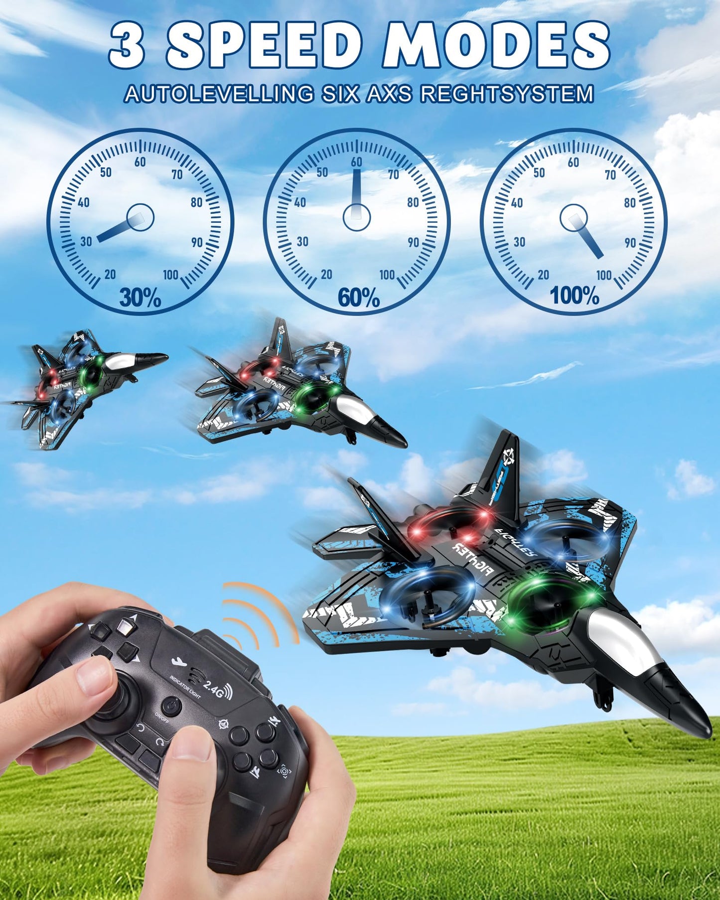 JoyRapt Form RC Plane Drones for Kids, Remote Control Airplane, Aircrafts for Boys and Girls, Jet Helicopter Drones with LED Lights 360° Flip, 4 Rechargeable Batteries (Two Pack)