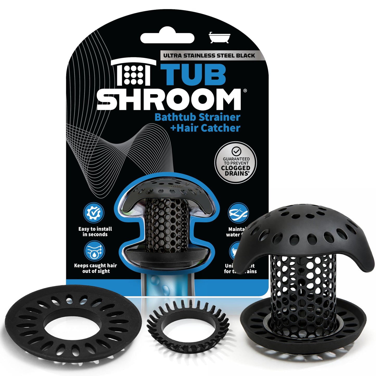 TubShroom Ultra Revolutionary Bath Tub Drain Protector Hair Catcher/Strainer/Snare, Stainless Steel, Stainless Combo