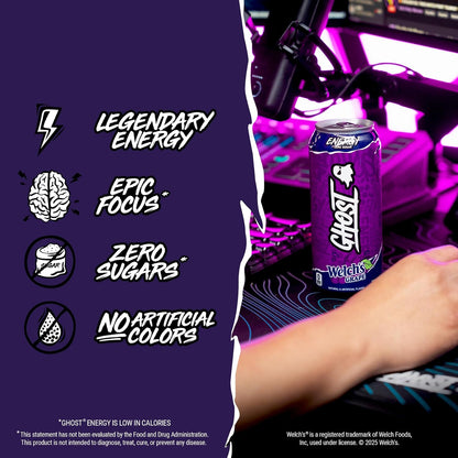 GHOST Energy Drink, Zero Sugars, 12-Pack, Cherry Limeade, 16oz | Energy & Focus Pre Workout Drink, No Artificial Colors, Gluten-Free, Vegan - 200MG Natural Caffeine, L-Carnitine, Taurine