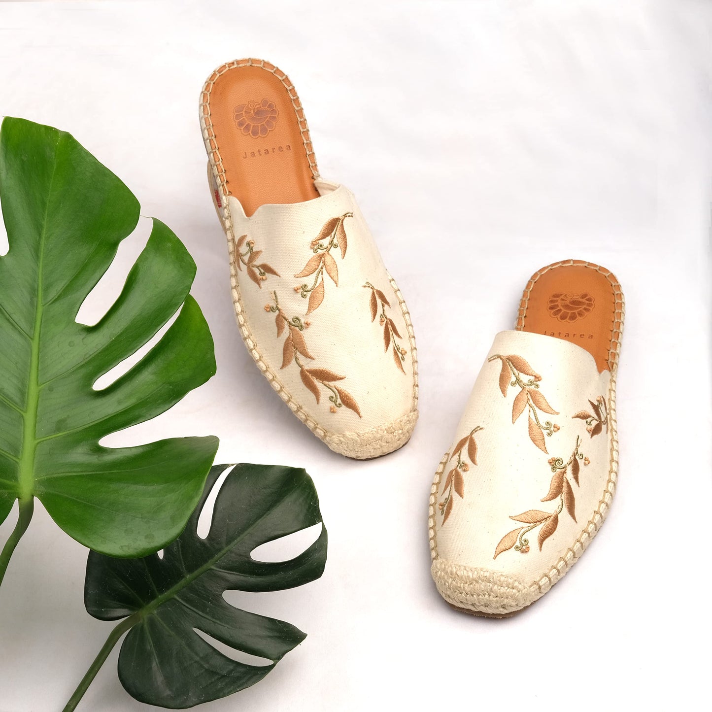JATAREA Women's Flat Mules | Round Toe Genuine Printed Leather Slip-Ons for Any Summer Outing Shoes