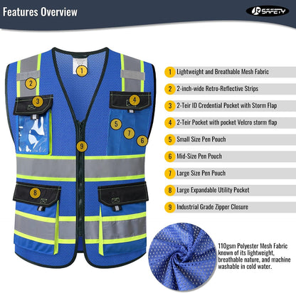 JKSafety Hi Vis Reflective Safety Vests for Men Women High Visibility Vest with Pockets Mesh Fabric Construction Safety Apparel Neon Vest for Work (220-Yellow L)