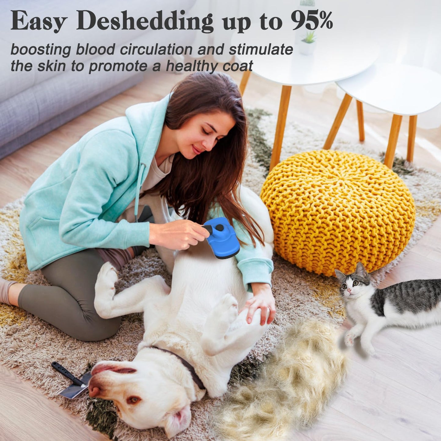 Dipoo Self Cleaning Shedding Brush - Skin Friendly Grooming Tool for Dogs, Cats, and Puppies, Deshedding and Hair Removal for Long and Short Haired Pets, Black