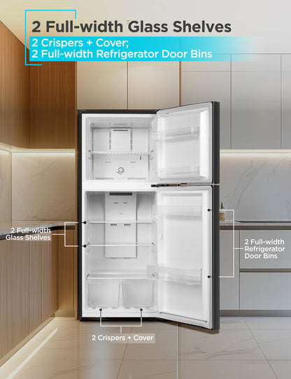 BLACK+DECKER 16.4 Cu. Ft. Top Mount Refrigerator with Freezer, 2 Door Refrigerator with Top Freezer and Separate Temperature Controls, Auto Defrost, BR1640KW, White
