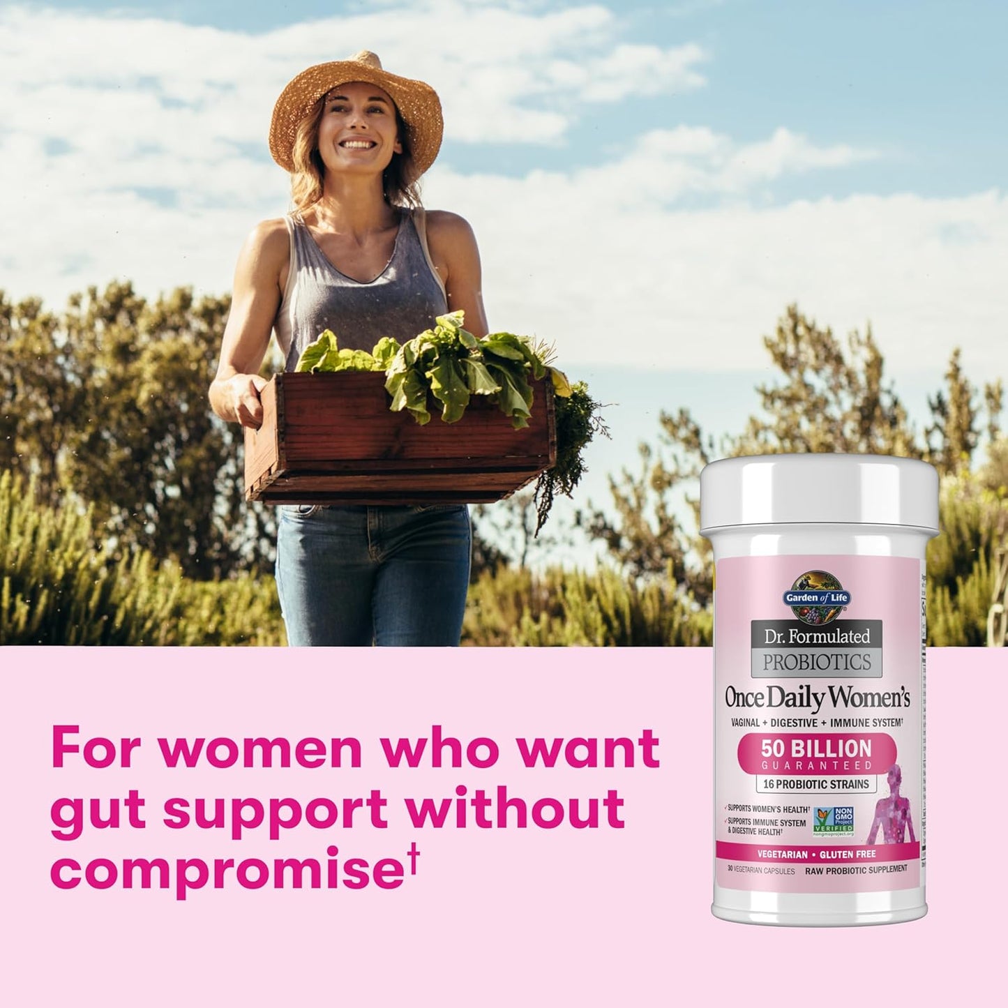Garden of Life Dr. Formulated Once Daily Women's Probiotics with 50 Billion CFU & Organic Prebiotics – Vaginal Health, Digestive Support, Immune Support, Dairy Free, 30 Capsules