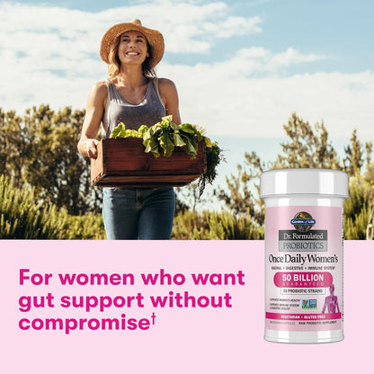 Garden of Life Dr. Formulated Once Daily Women's Probiotics with 50 Billion CFU & Organic Prebiotics – Vaginal Health, Digestive Support, Immune Support, Dairy Free, 30 Capsules