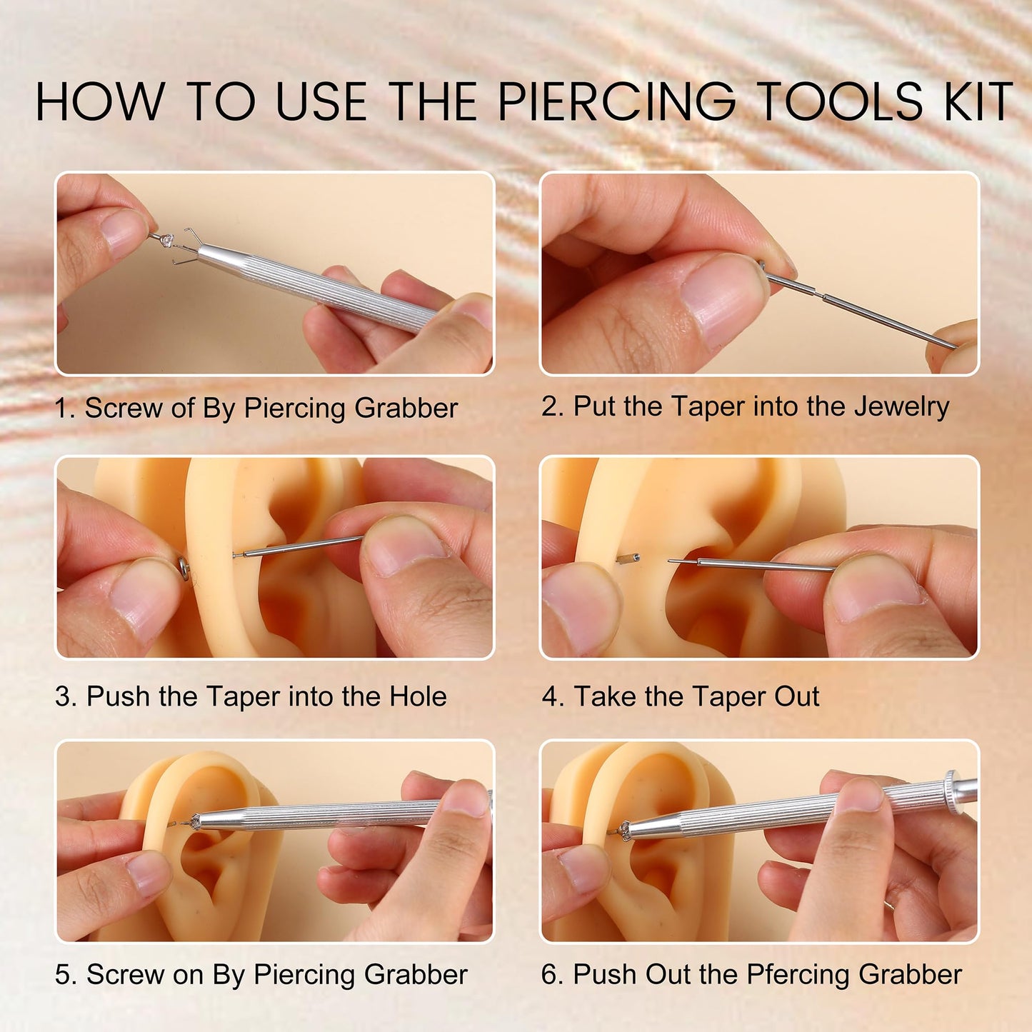 GEMQUEEN Piercing Taper Ball Grabber Tool for Changing Jewelry - 14G 16G 18G 20G Stainless Steel Flat Back Earrings Applicator Tool Threadless Insertion Pin Thread Body Piercing Kit for Ear Nose Lip