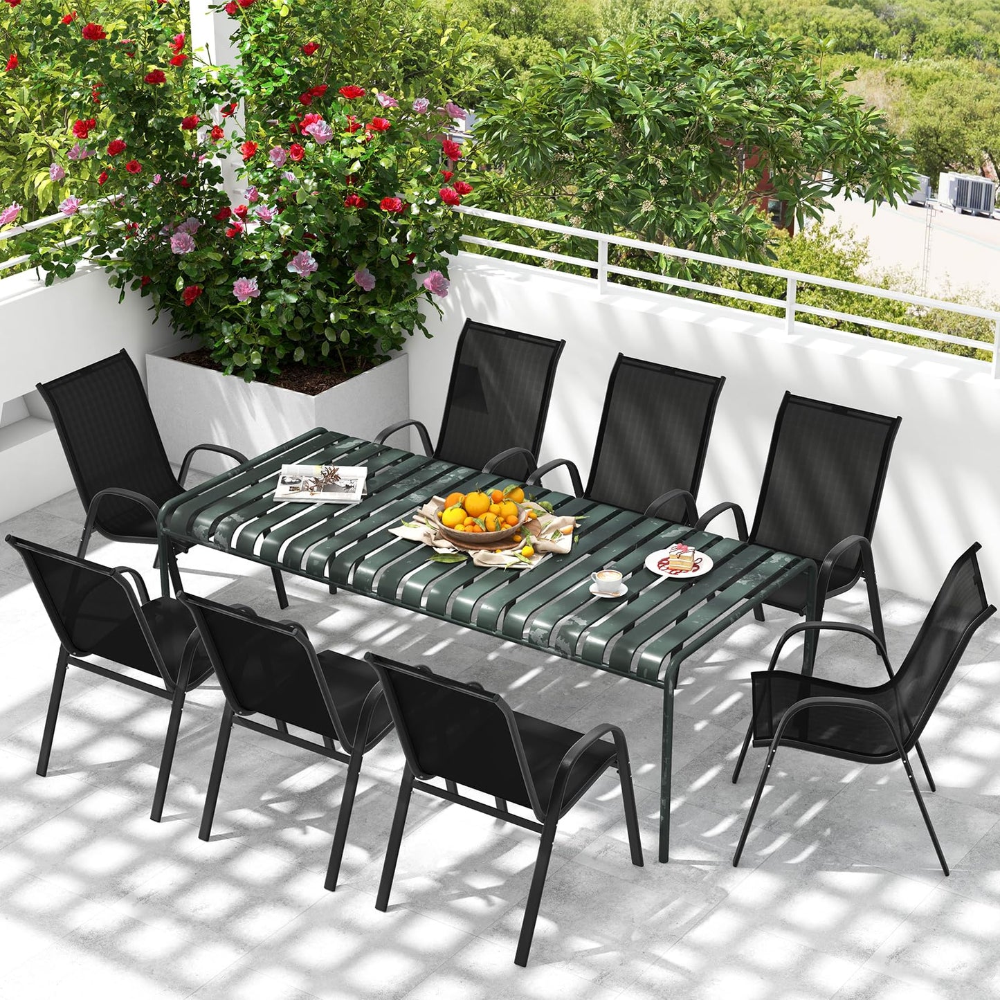 Tangkula Patio Dining Chairs Set of 4, Outdoor Stackable All Weather Heavy Duty Dining Chairs Set with Armrests, Support 330 LBS, for Poolside, Backyard, Garden, Deck, Front Porch (Brown)