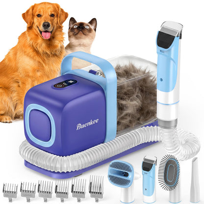 Buenkee Dog Grooming Vacuum Kit, 15000Pa Clipper, Shedding Brush, 2L, White | Brush, trim and deshed at home with less flying fur, mess-control suction and fewer emptying breaks during longer sessions