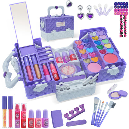 Kids Makeup Kit for Girl - 52 PCS Safe and Washable Makeup for Kids, Real Girls Makeup Kit, Toddler Makeup Kit with Cosmetic Case, Girls Toys Age 4-12, Princess Toys Birthday Gifts for Girls