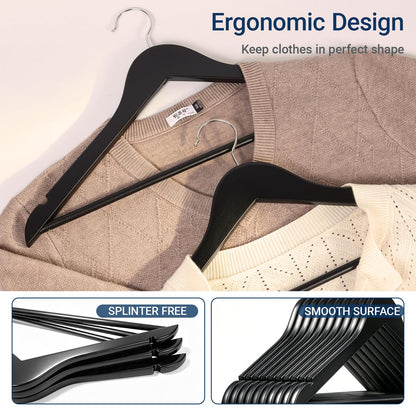 Amber Home 30 Pack Wooden Coat Hangers, Natural Wood Suit Hangers with Non-Slip Pant Bar, Clothes Hangers for Closet Organization, Shirts, Jackets, Dresses, and Pants (Natural, 30)