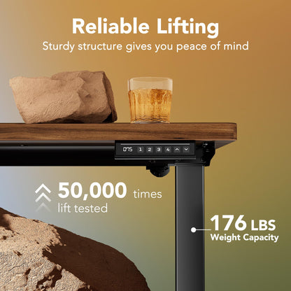 HUANUO 32" Small Electric Standing Desk Adjustable Height, 4 Memory Height Settings, Sit Stand Up Desk for Home Office & Computer Workstation, LightWalnut