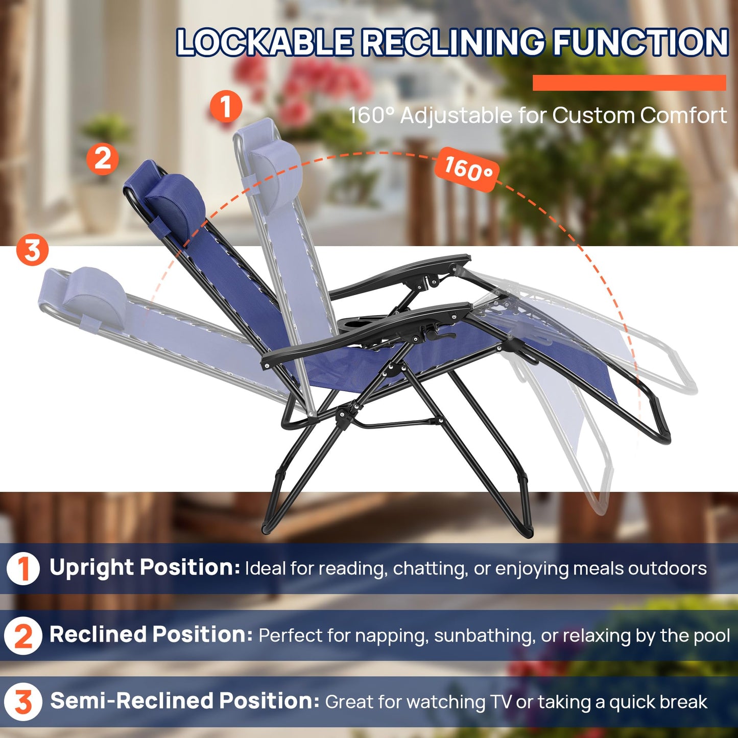 Alpen Zero Gravity Lounge Chair Set of 2, Patio Chair Folding Lounge Chairs for Outside, Portable Camping Chairs with Pillow and Cup Holder, Outdoor Recliner for Beach Outdoor Camping, Black