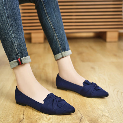 HIULYCENCE Flats for Womens Pointed Toe Ballet Flats with Bow Comfortable Knit Dressy Flats
